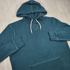 American‎ Eagle Hoodie Men Small Green Waffle Knit Thermal Cotton Pullover